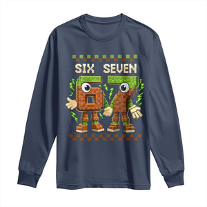 Six Seven Brainrot Italian Funny 67 Long Sleeve Shirt Checkered Kids Gaming Meme TS10 Navy Print Your Wear