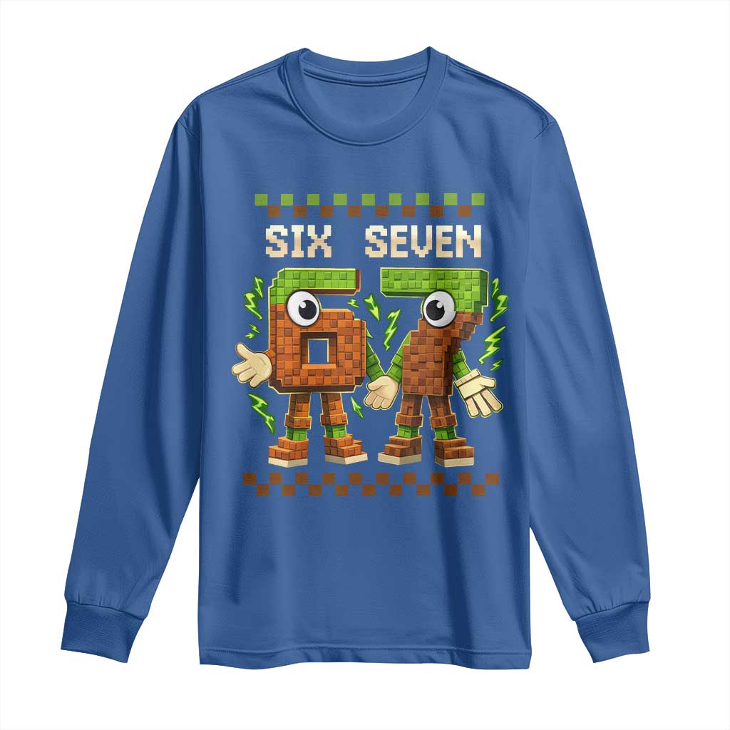 Six Seven Brainrot Italian Funny 67 Long Sleeve Shirt Checkered Kids Gaming Meme TS10 Royal Blue Print Your Wear