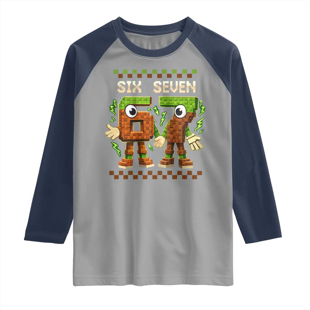 Six Seven Brainrot Italian Funny 67 Raglan Shirt Checkered Kids Gaming Meme TS10 Sport Gray Navy Print Your Wear