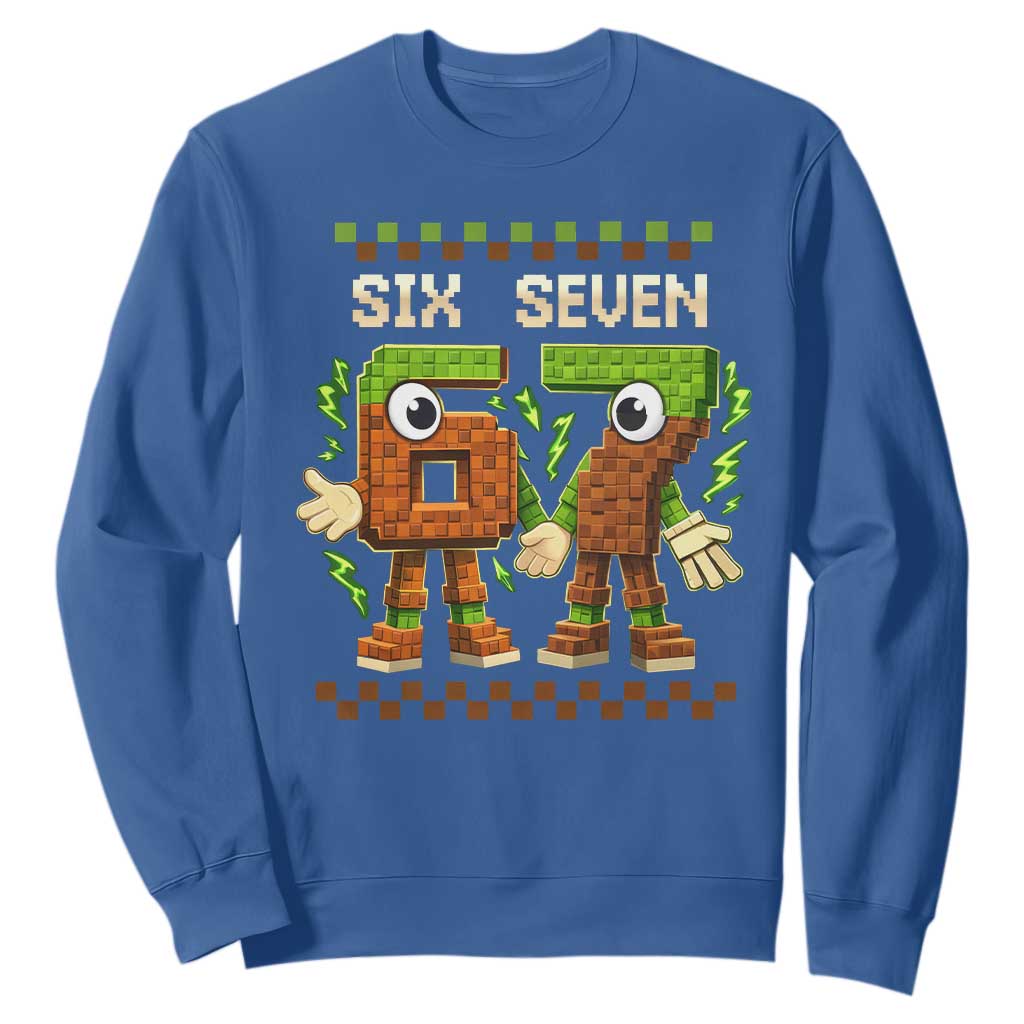 Six Seven Brainrot Italian Funny 67 Sweatshirt Checkered Kids Gaming Meme TS10 Royal Blue Print Your Wear