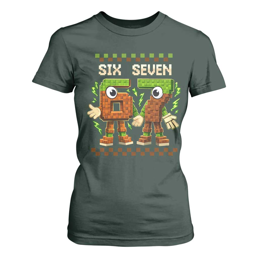 Six Seven Brainrot Italian Funny 67 T Shirt For Women Checkered Kids Gaming Meme TS10 Dark Forest Green Print Your Wear