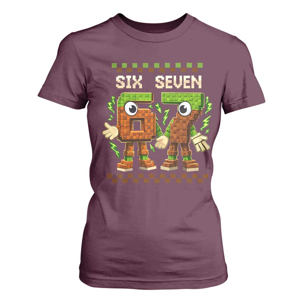 Six Seven Brainrot Italian Funny 67 T Shirt For Women Checkered Kids Gaming Meme TS10 Maroon Print Your Wear