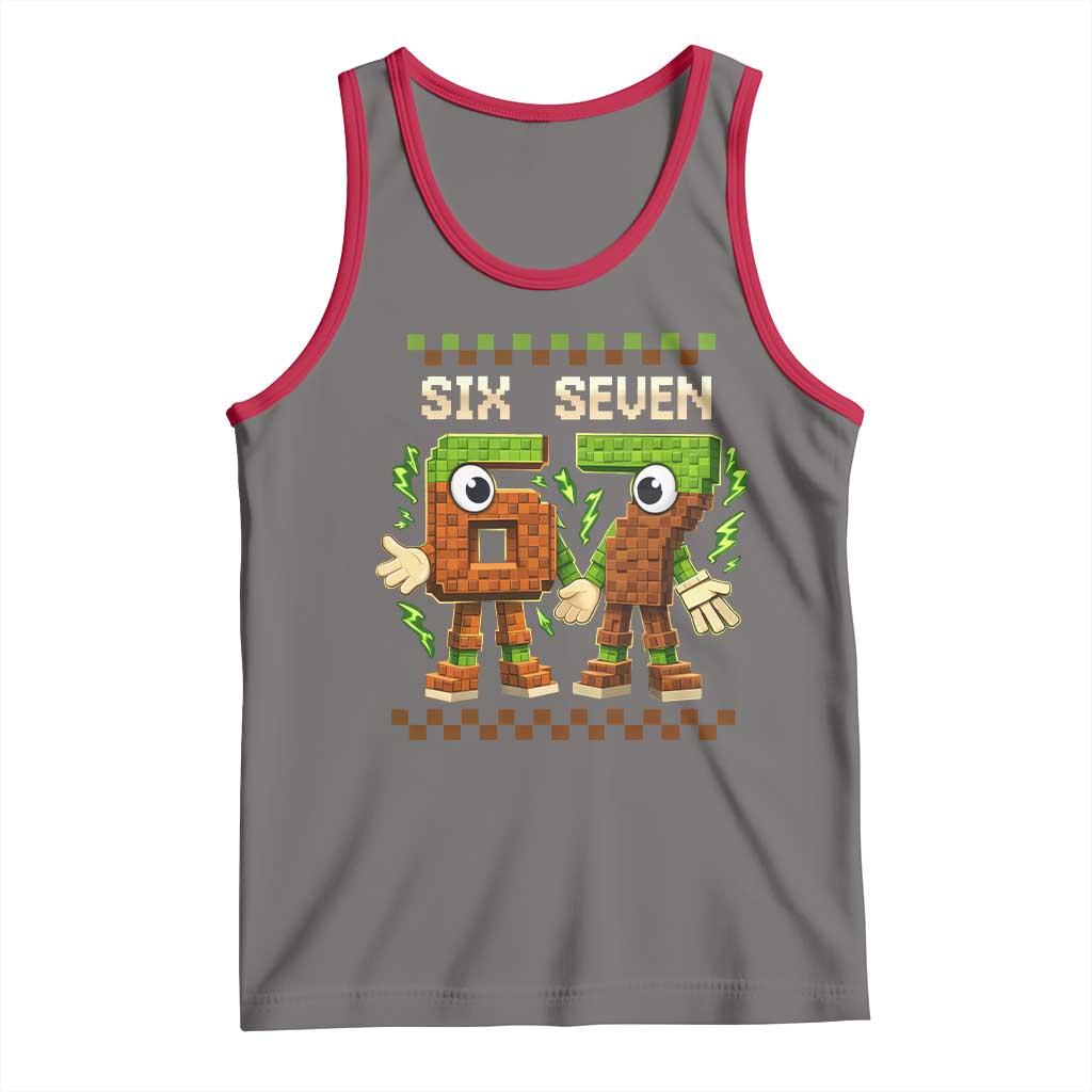 Six Seven Brainrot Italian Funny 67 Tank Top Checkered Kids Gaming Meme TS10 Deep Heather Red Print Your Wear