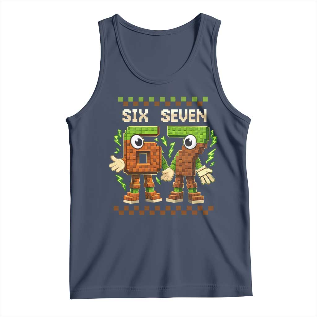 Six Seven Brainrot Italian Funny 67 Tank Top Checkered Kids Gaming Meme TS10 Navy Print Your Wear
