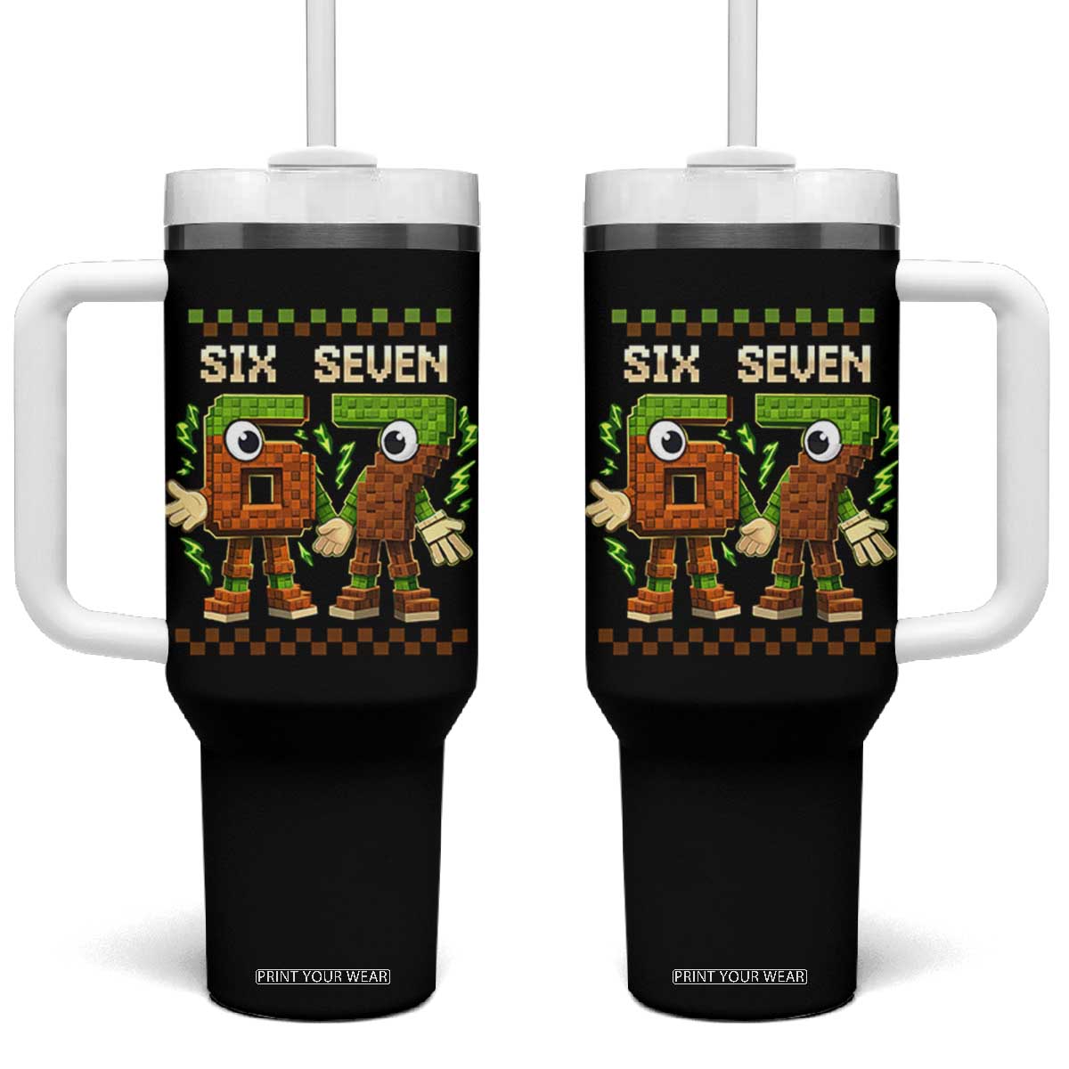 Six Seven Brainrot Italian Funny 67 Tumbler With Handle Checkered Kids Gaming Meme TS10 One Size: 40 oz Black Print Your Wear