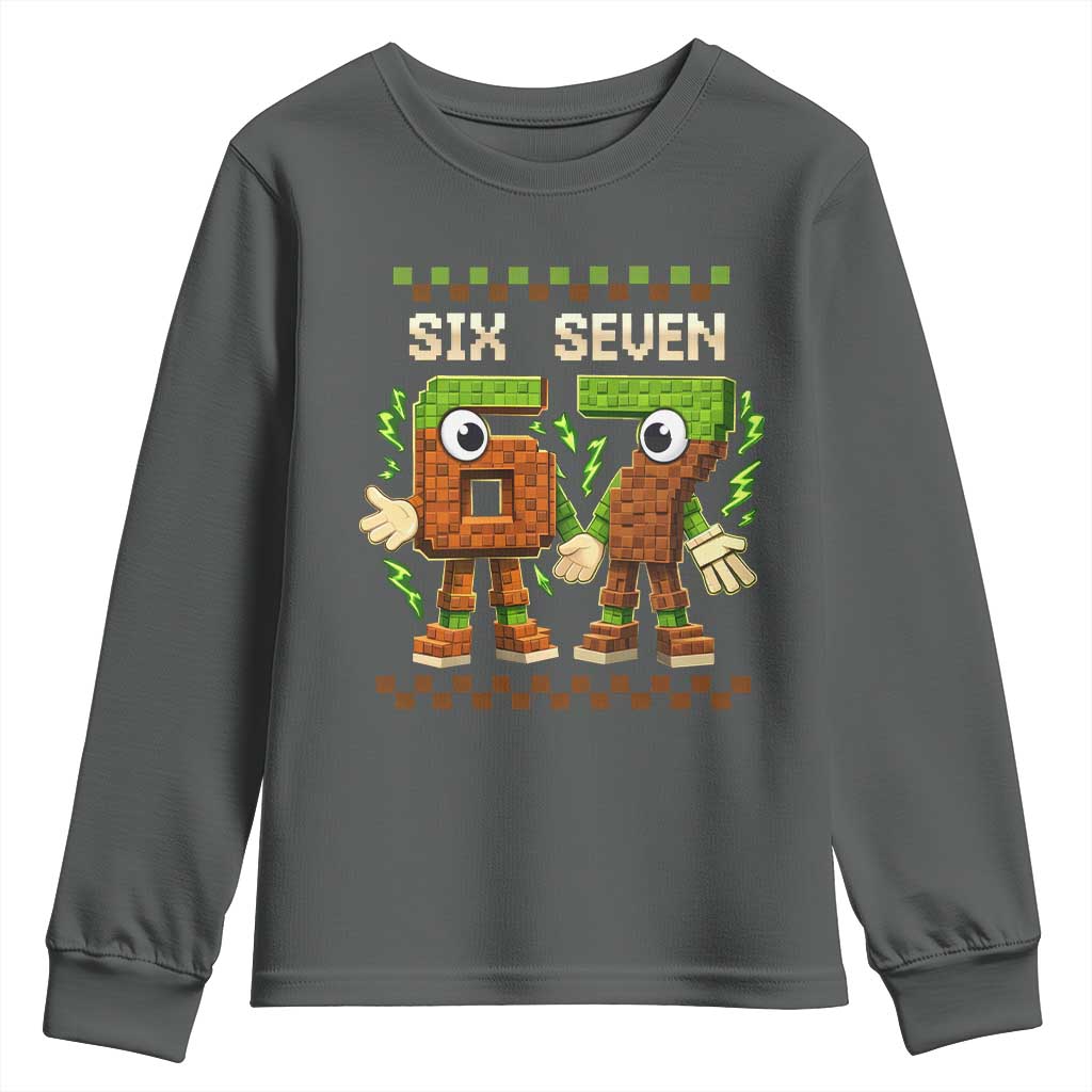 Six Seven Brainrot Italian Funny 67 Youth Sweatshirt Checkered Kids Gaming Meme TS10 Dark Heather Print Your Wear
