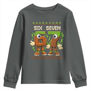 Six Seven Brainrot Italian Funny 67 Youth Sweatshirt Checkered Kids Gaming Meme TS10 Dark Heather Print Your Wear