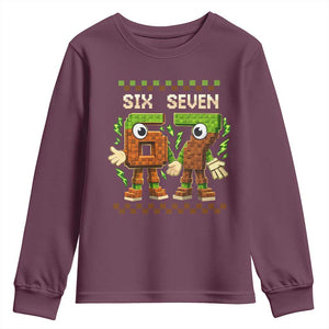 Six Seven Brainrot Italian Funny 67 Youth Sweatshirt Checkered Kids Gaming Meme TS10 Maroon Print Your Wear