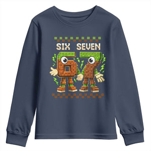 Six Seven Brainrot Italian Funny 67 Youth Sweatshirt Checkered Kids Gaming Meme TS10 Navy Print Your Wear