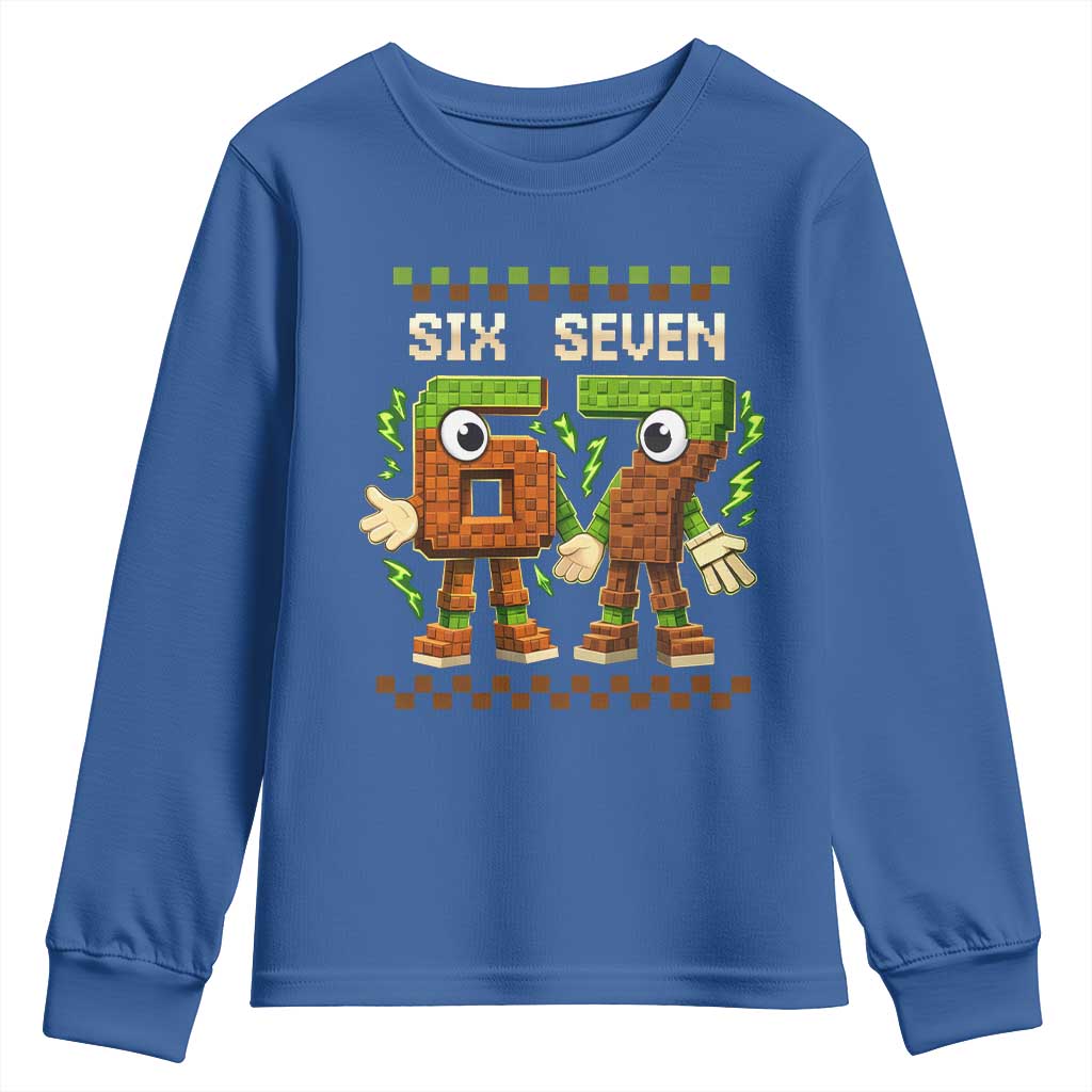 Six Seven Brainrot Italian Funny 67 Youth Sweatshirt Checkered Kids Gaming Meme TS10 Royal Blue Print Your Wear