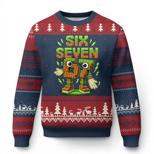 Six Seven Brainrot Italian Funny 67 Kids Gaming Meme Ugly Christmas Sweater TS10 Navy Red Print Your Wear