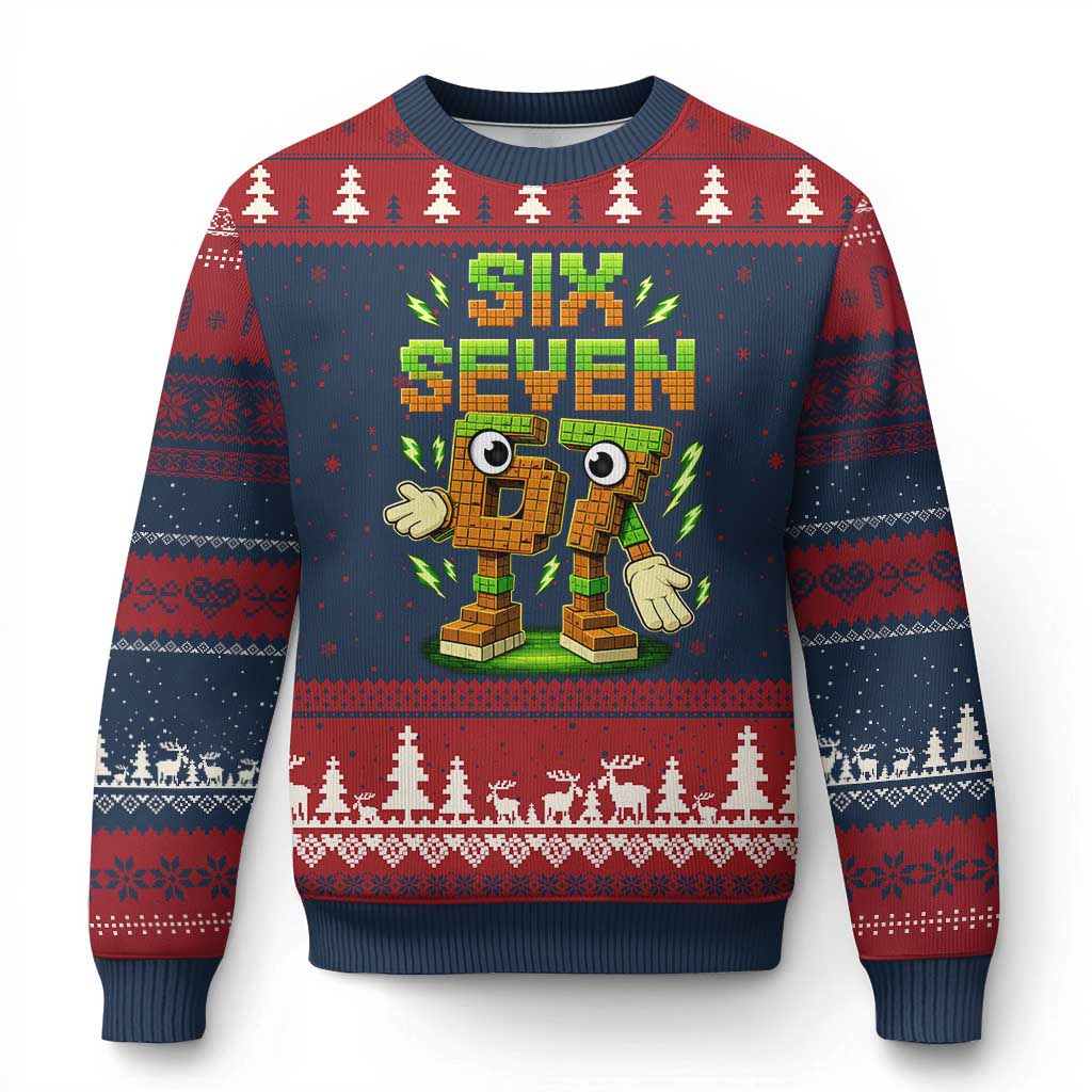 Six Seven Brainrot Italian Funny 67 Kids Gaming Meme Ugly Christmas Sweater TS10 Navy Red Print Your Wear