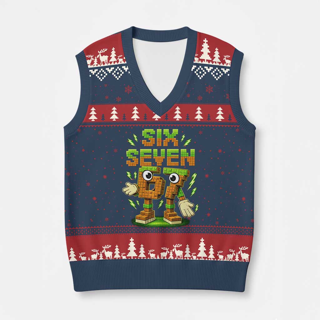 Six Seven Brainrot Italian Funny 67 Kids Gaming Meme V-Neck Knit Sweater Vest TS10 Navy Red Print Your Wear