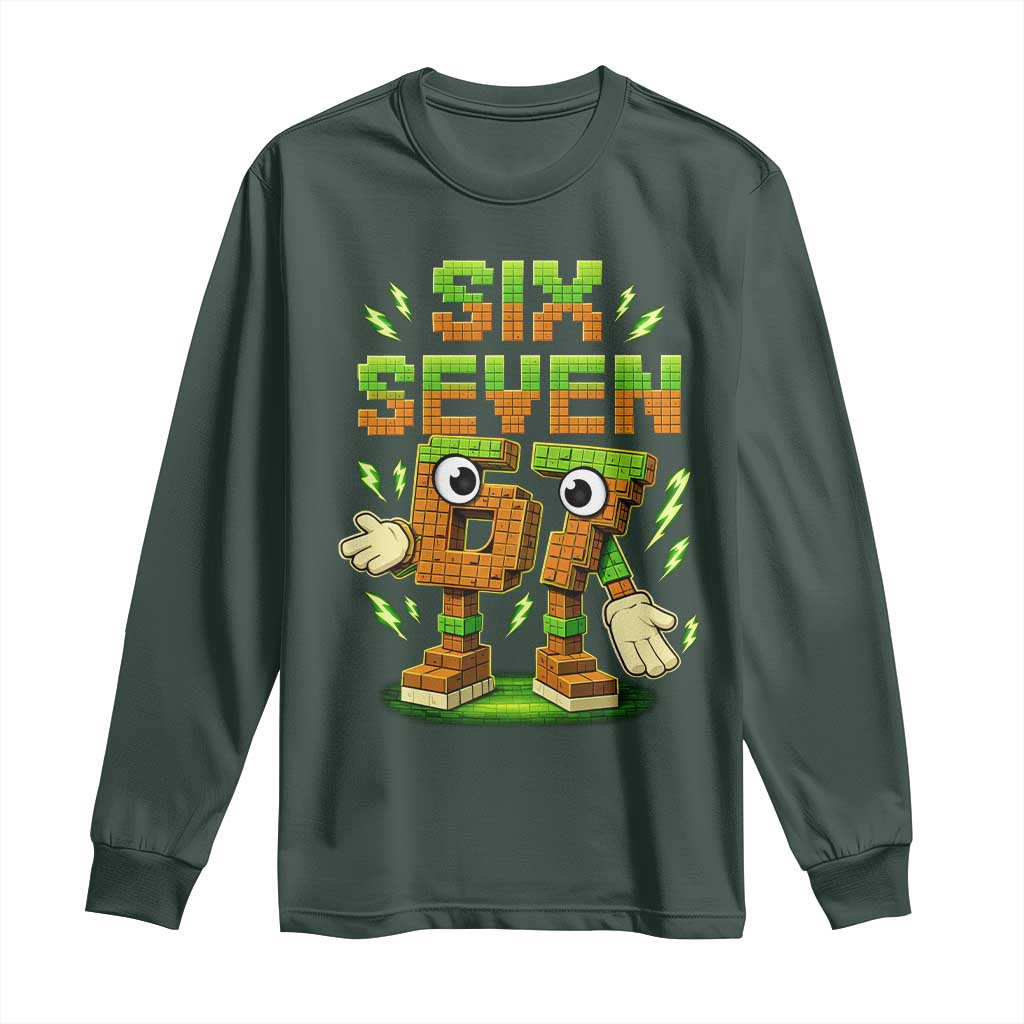 Six Seven Brainrot Italian Funny 67 Kids Gaming Meme Long Sleeve Shirt TS10 Dark Forest Green Print Your Wear