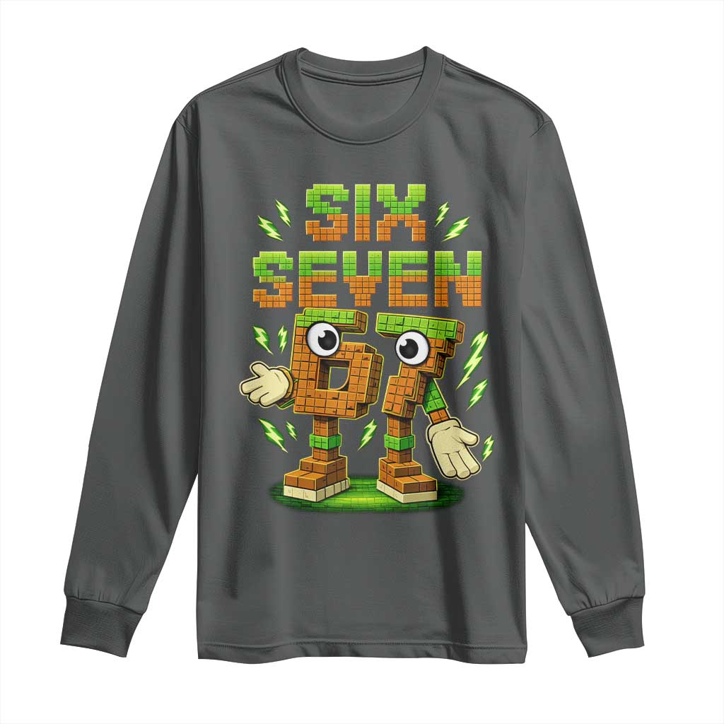 Six Seven Brainrot Italian Funny 67 Kids Gaming Meme Long Sleeve Shirt TS10 Dark Heather Print Your Wear