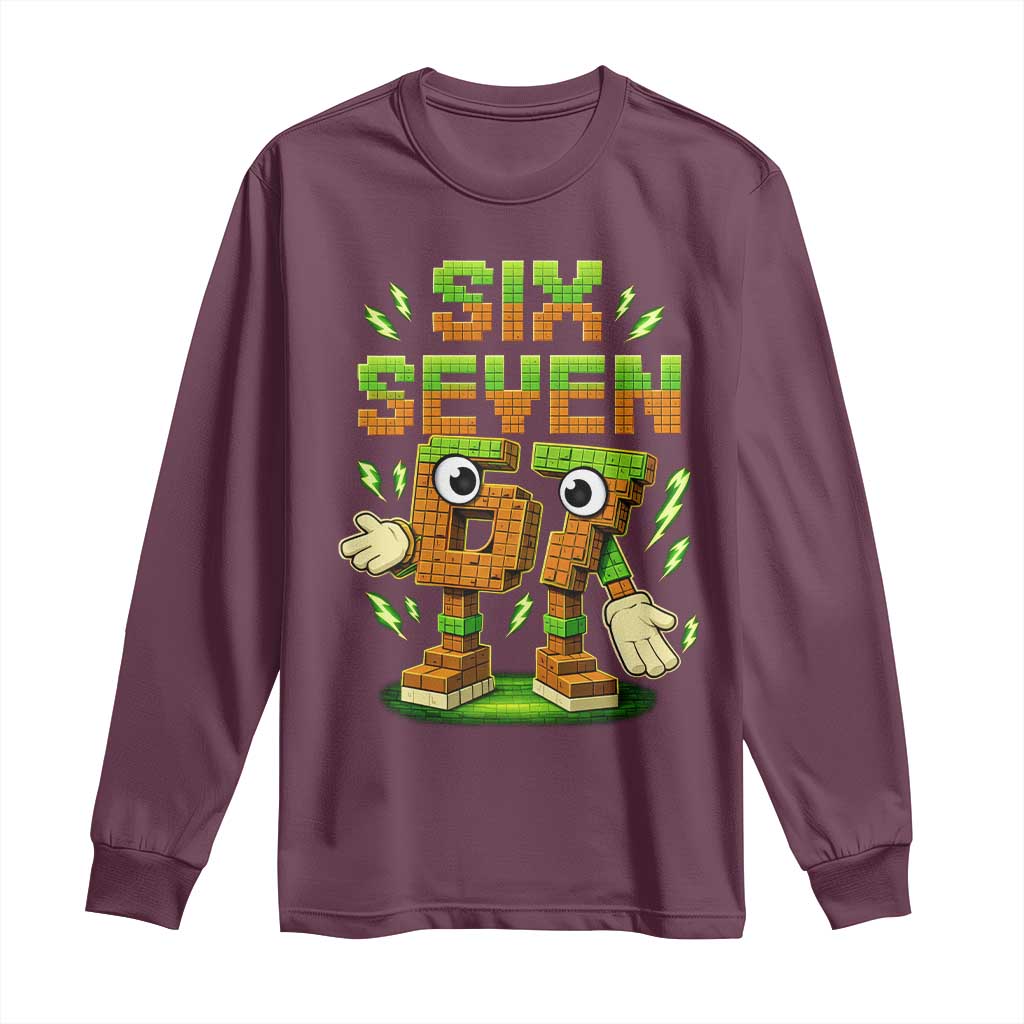 Six Seven Brainrot Italian Funny 67 Kids Gaming Meme Long Sleeve Shirt TS10 Maroon Print Your Wear