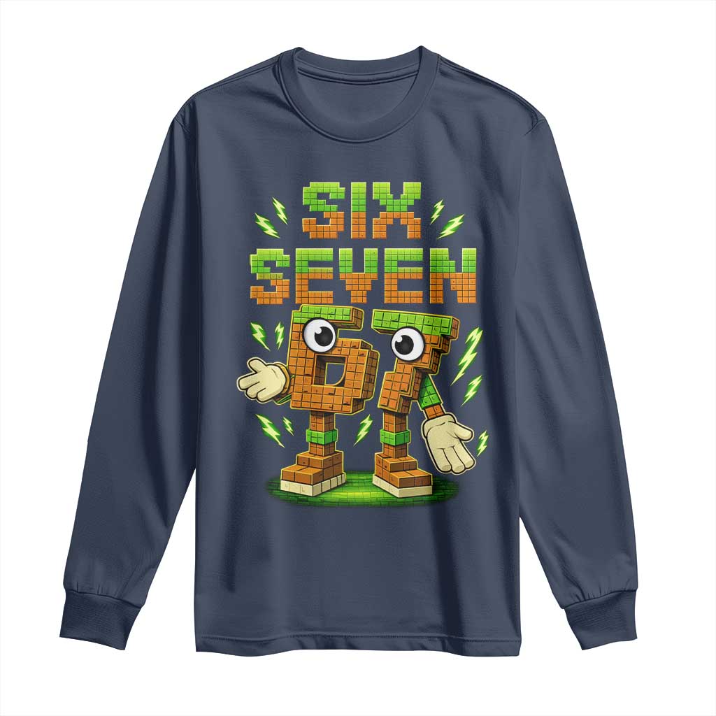 Six Seven Brainrot Italian Funny 67 Kids Gaming Meme Long Sleeve Shirt TS10 Navy Print Your Wear