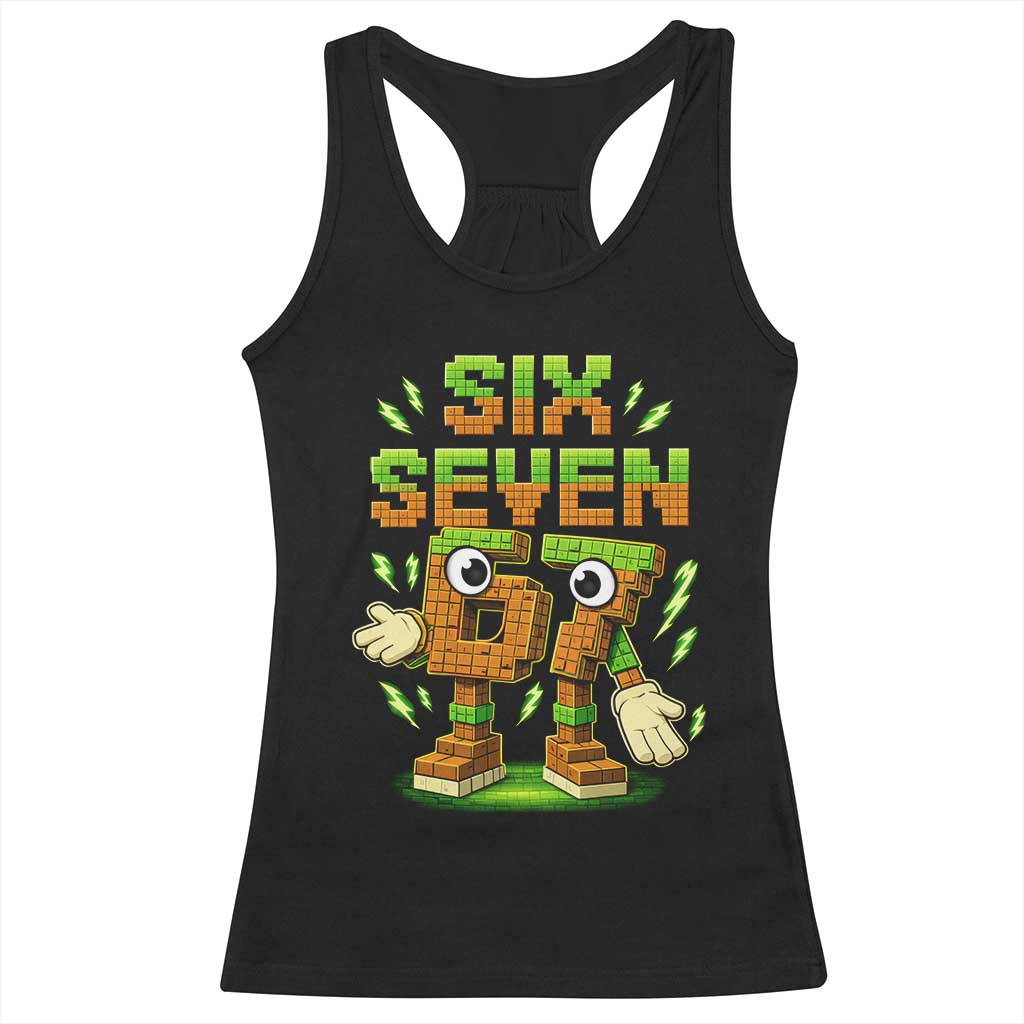 Six Seven Brainrot Italian Funny 67 Kids Gaming Meme Racerback Tank Top TS10 Black Print Your Wear