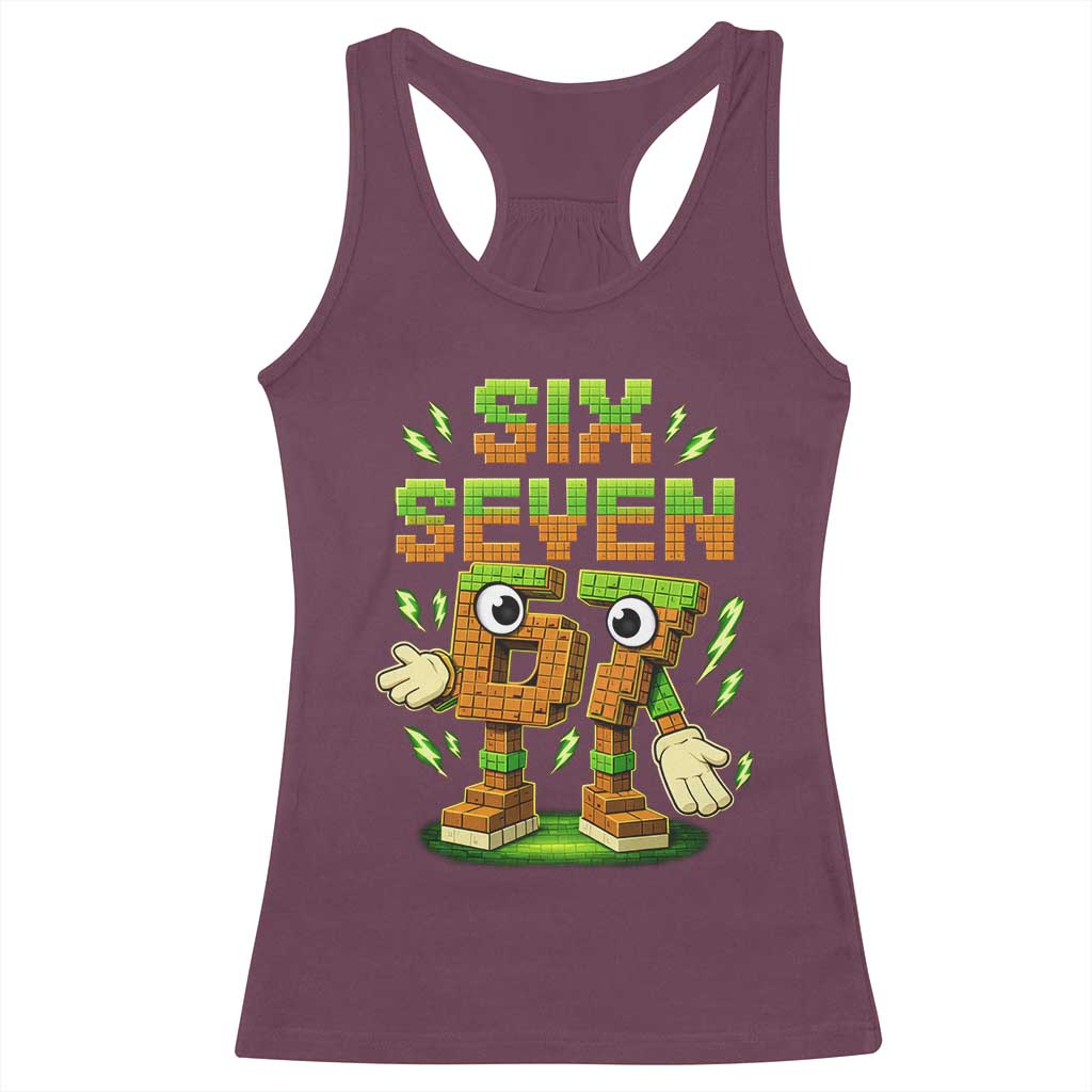 Six Seven Brainrot Italian Funny 67 Kids Gaming Meme Racerback Tank Top TS10 Maroon Print Your Wear