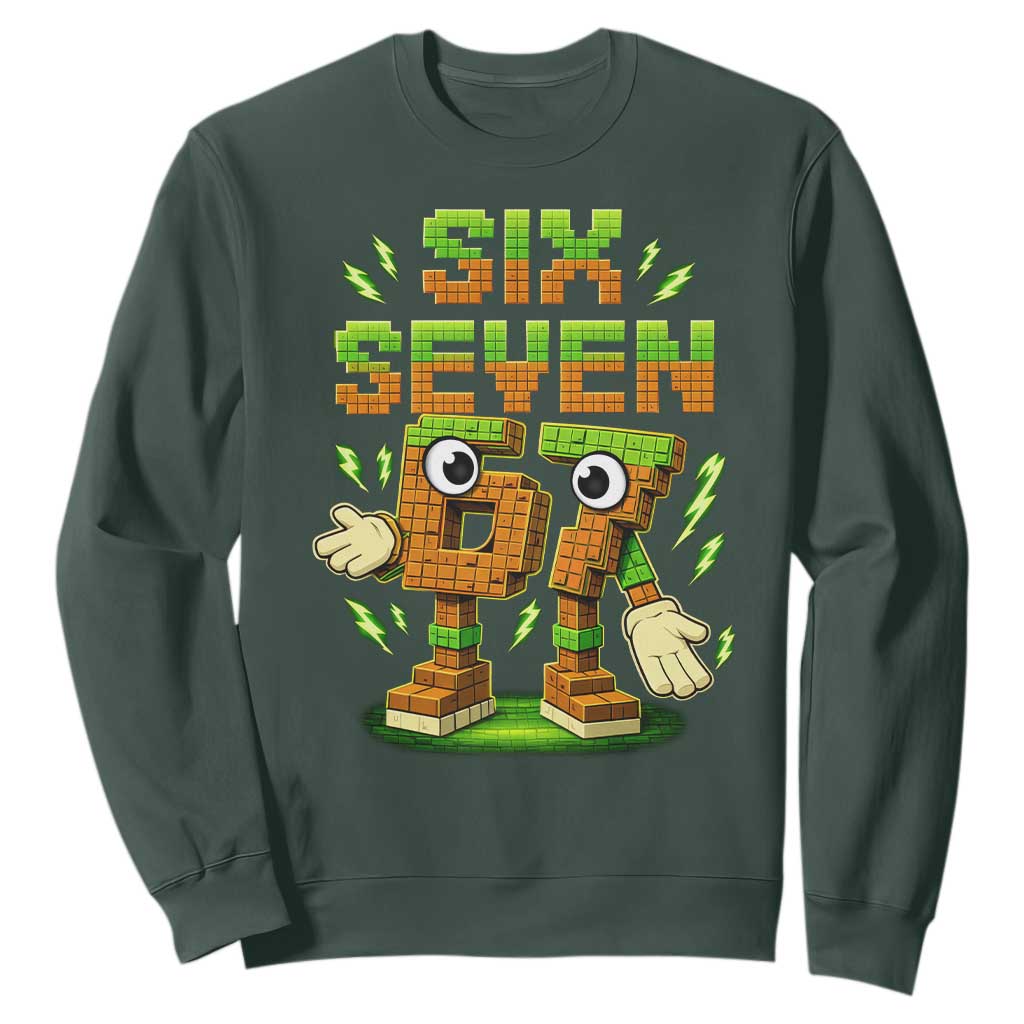 Six Seven Brainrot Italian Funny 67 Kids Gaming Meme Sweatshirt TS10 Dark Forest Green Print Your Wear