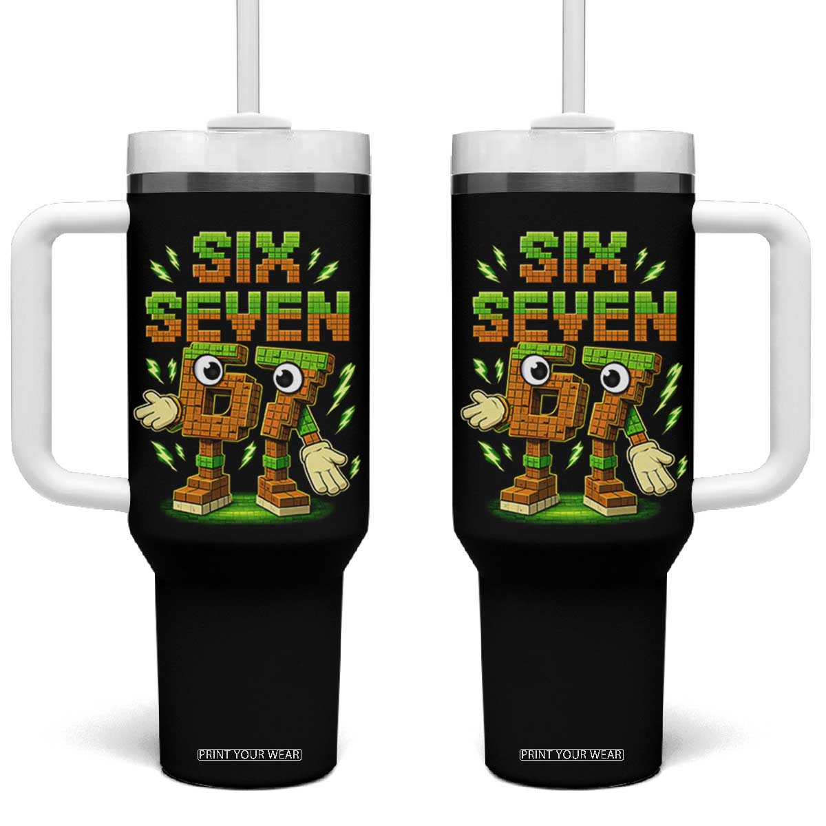 Six Seven Brainrot Italian Funny 67 Kids Gaming Meme Tumbler With Handle TS10 One Size: 40 oz Black Print Your Wear