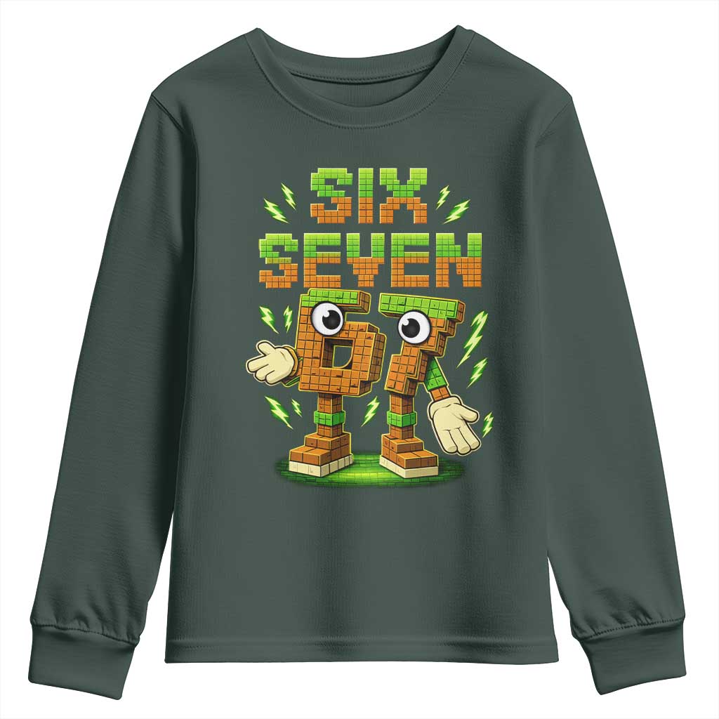Six Seven Brainrot Italian Funny 67 Kids Gaming Meme Youth Sweatshirt TS10 Dark Forest Green Print Your Wear