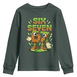 Six Seven Brainrot Italian Funny 67 Kids Gaming Meme Youth Sweatshirt TS10 Dark Forest Green Print Your Wear