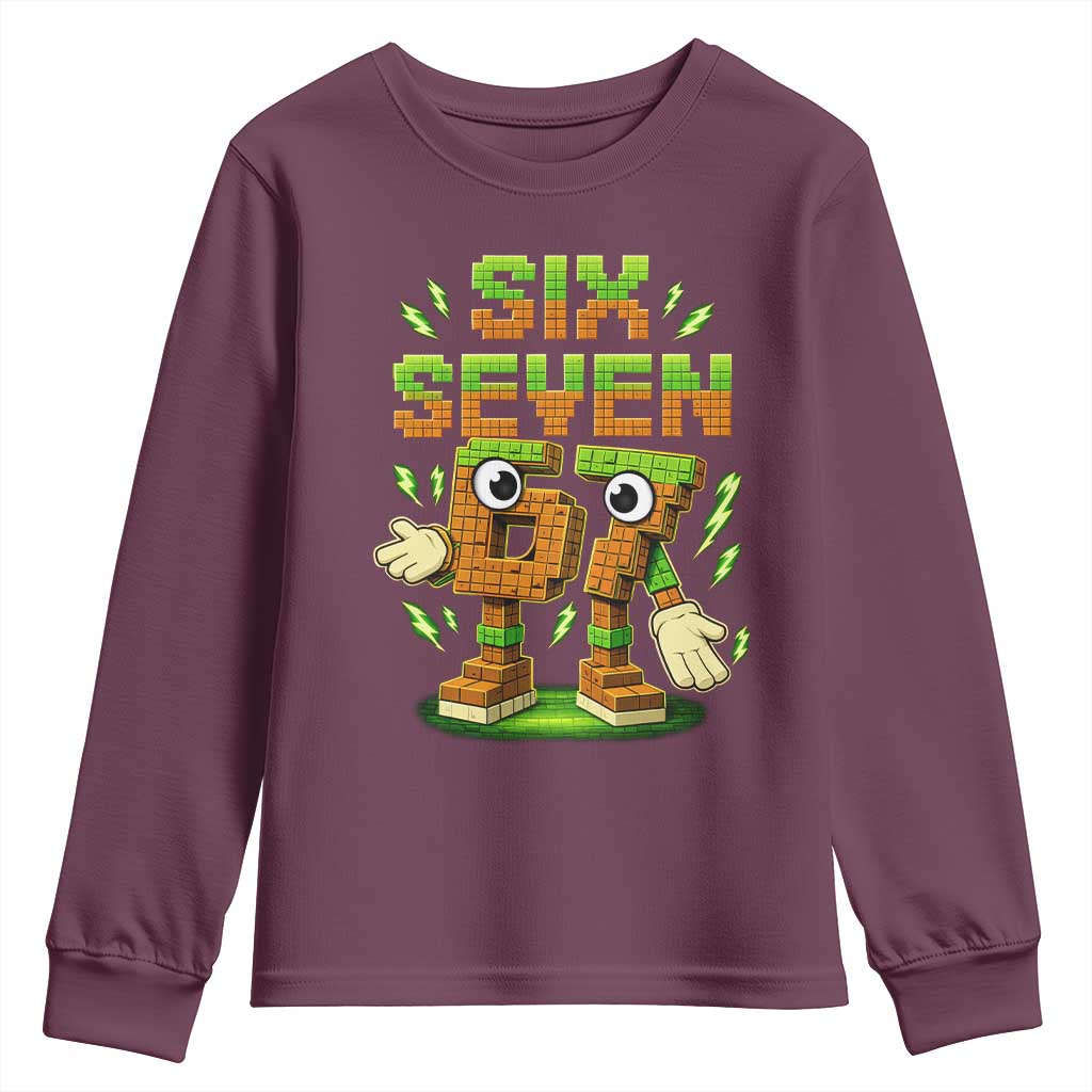 Six Seven Brainrot Italian Funny 67 Kids Gaming Meme Youth Sweatshirt TS10 Maroon Print Your Wear