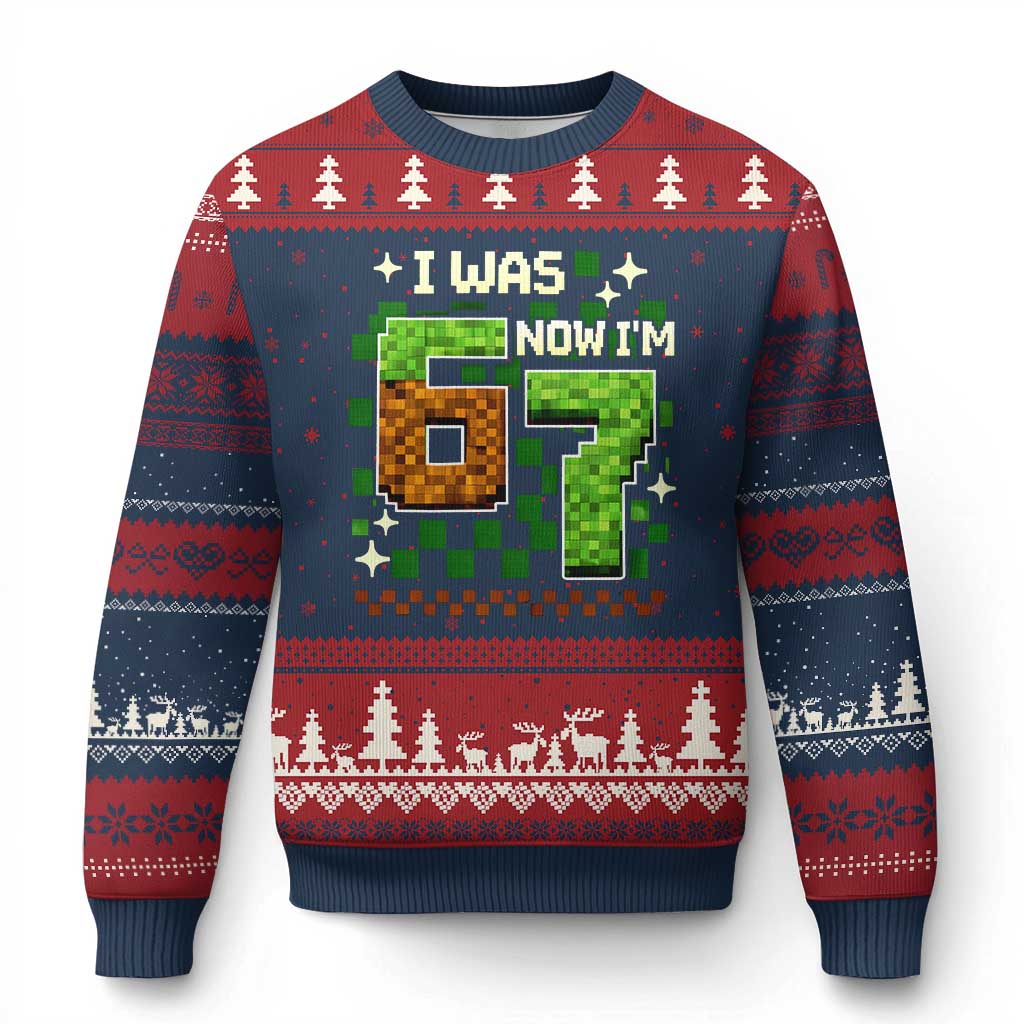 I Was 6 Now Im 7 Ugly Christmas Sweater Funny Six Seven 7th Birthday 67 Gaming Meme TS10 Navy Red Print Your Wear