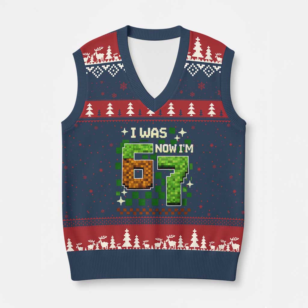 I Was 6 Now Im 7 V-Neck Knit Sweater Vest Funny Six Seven 7th Birthday 67 Gaming Meme TS10 Navy Red Print Your Wear