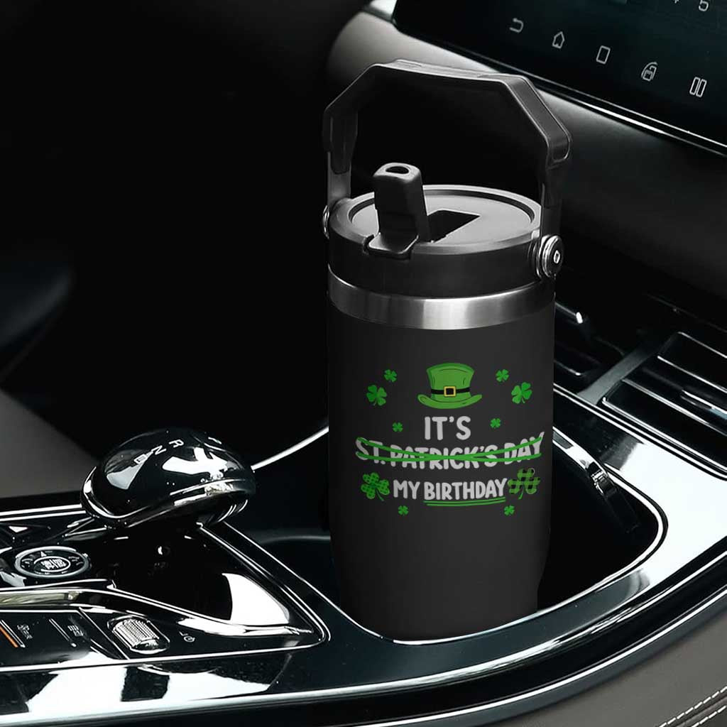 Funny Birthday St Patricks Day Flip Straw Tumbler Funny Shamrock Born Lucky Irish Bday TS10 Print Your Wear