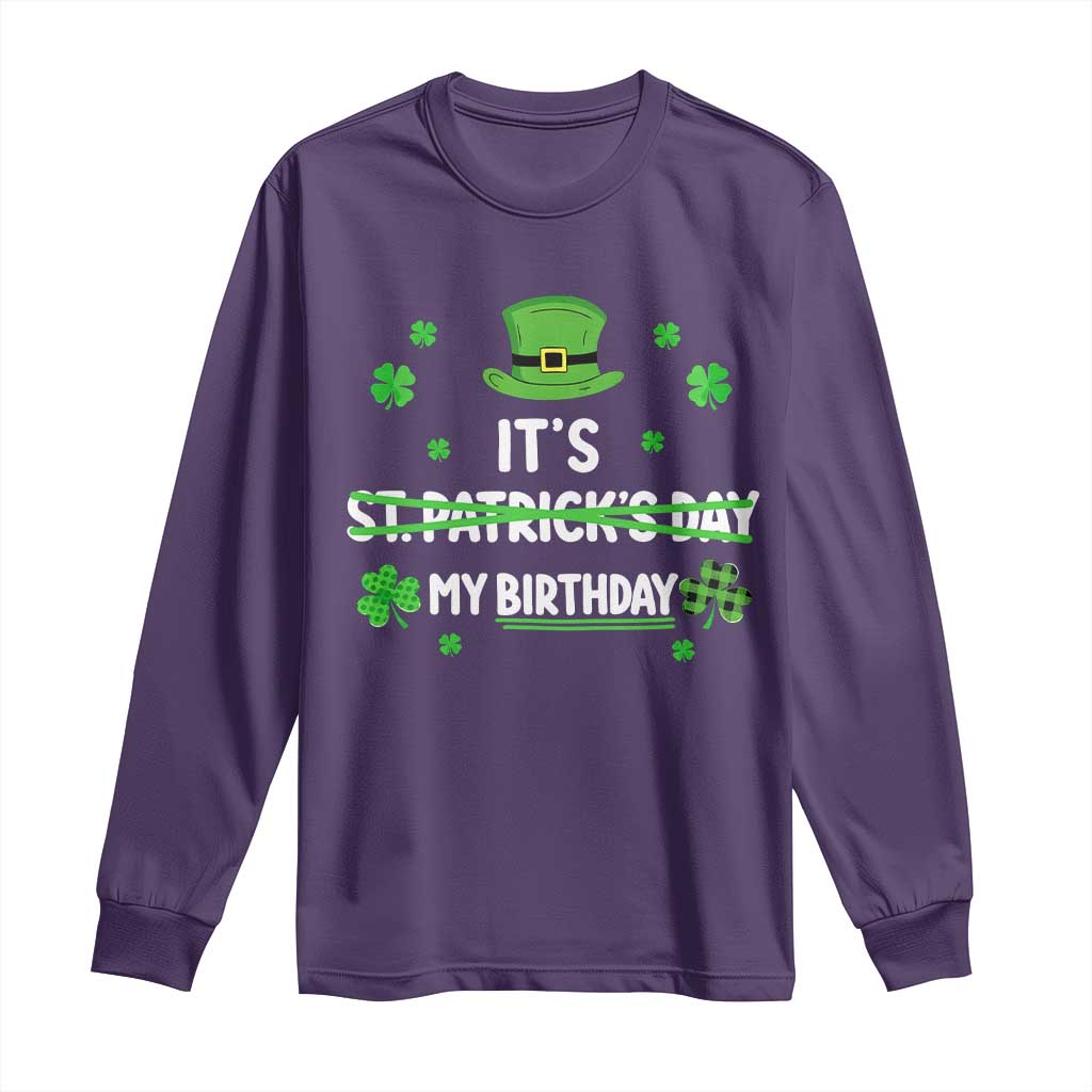 Funny Birthday St Patricks Day Long Sleeve Shirt Funny Shamrock Born Lucky Irish Bday TS10 Purple Print Your Wear