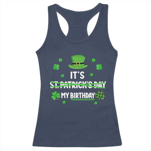 Funny Birthday St Patricks Day Racerback Tank Top Funny Shamrock Born Lucky Irish Bday TS10 Navy Print Your Wear