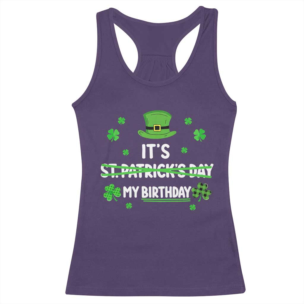 Funny Birthday St Patricks Day Racerback Tank Top Funny Shamrock Born Lucky Irish Bday TS10 Purple Print Your Wear