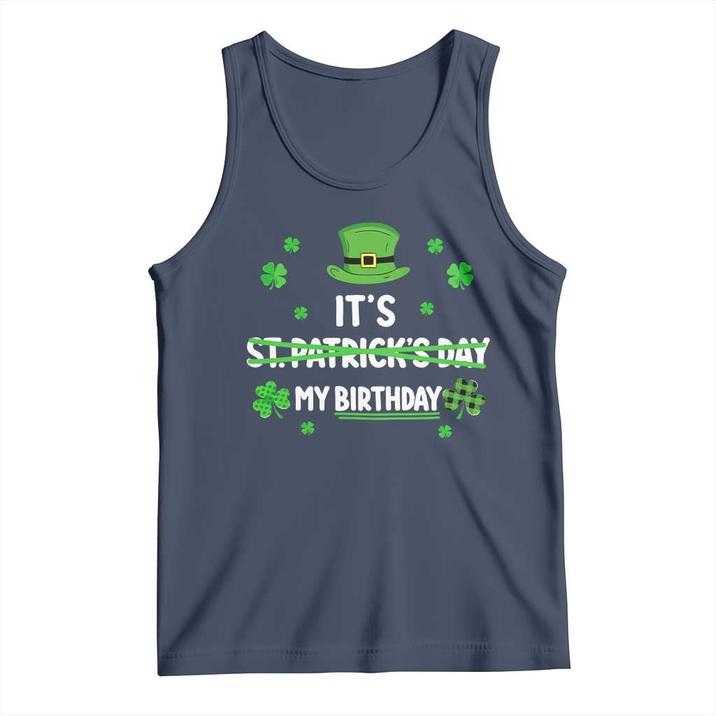 Funny Birthday St Patricks Day Tank Top Funny Shamrock Born Lucky Irish Bday TS10 Navy Print Your Wear