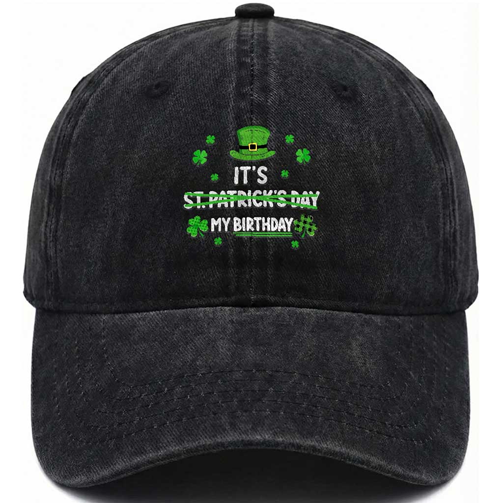 Funny Birthday St Patricks Day Washed Cotton Baseball Cap Funny Shamrock Born Lucky Irish Bday