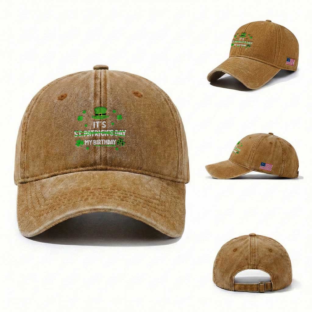 Funny Birthday St Patricks Day Washed Cotton Baseball Cap Funny Shamrock Born Lucky Irish Bday