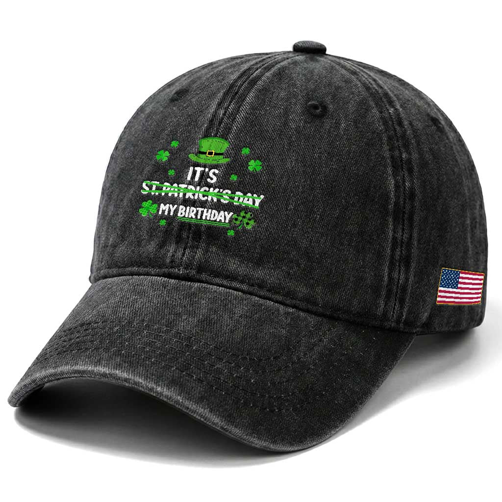 Funny Birthday St Patricks Day Washed Cotton Baseball Cap Funny Shamrock Born Lucky Irish Bday