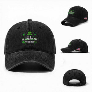 Funny Birthday St Patricks Day Washed Cotton Baseball Cap Funny Shamrock Born Lucky Irish Bday