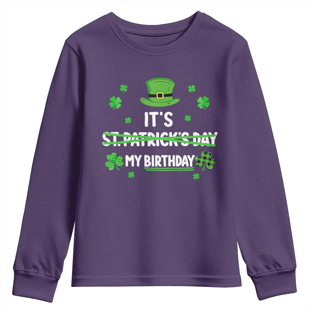 Funny Birthday St Patricks Day Youth Sweatshirt Funny Shamrock Born Lucky Irish Bday TS10 Purple Print Your Wear