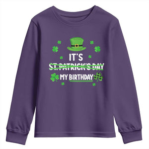 Funny Birthday St Patricks Day Youth Sweatshirt Funny Shamrock Born Lucky Irish Bday TS10 Purple Print Your Wear