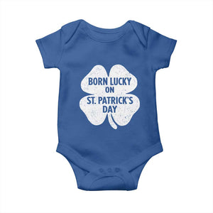 Born Lucky On St Patricks Day Baby Onesie Irish Birthday Bday Shamrock Clovers TS10 Royal Blue Print Your Wear