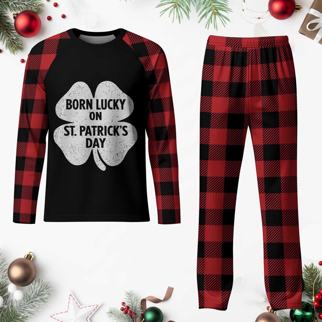 Born Lucky On St Patricks Day Plaid Pajama Set Irish Birthday Bday Shamrock Clovers TS10 Buffalo Plaid Print Your Wear