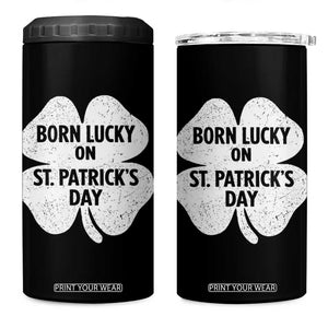Born Lucky On St Patricks Day 4 in 1 Can Cooler Tumbler Irish Birthday Bday Shamrock Clovers TS10 One Size: 16 oz Black Print Your Wear