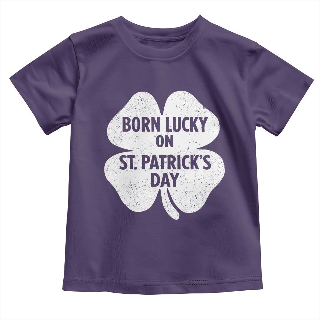 Born Lucky On St Patricks Day Toddler T Shirt Irish Birthday Bday Shamrock Clovers TS10 Purple Print Your Wear