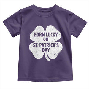 Born Lucky On St Patricks Day Toddler T Shirt Irish Birthday Bday Shamrock Clovers TS10 Purple Print Your Wear