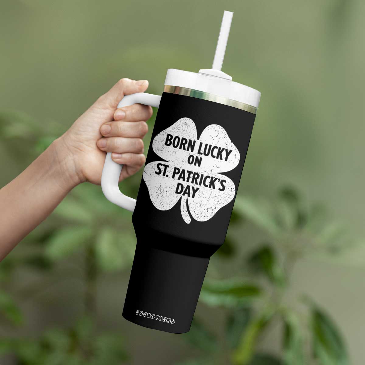 Born Lucky On St Patricks Day Tumbler With Handle Irish Birthday Bday Shamrock Clovers TS10 Print Your Wear