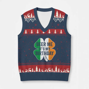Funny Birthday St Patricks Day V-Neck Knit Sweater Vest Beer Me Its My Birthday Ireland Irish Shamrock TS10 Navy Red Print Your Wear