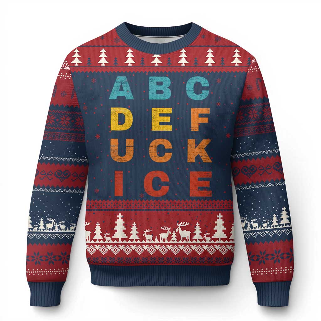 Fck Ice Ugly Christmas Sweater Retro Protest Chinga La Migra Subtle FDT TS10 Navy Red Print Your Wear