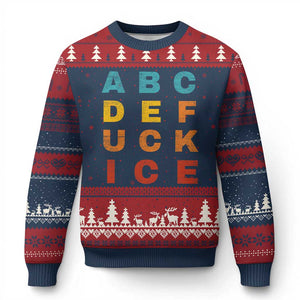 Fck Ice Ugly Christmas Sweater Retro Protest Chinga La Migra Subtle FDT TS10 Navy Red Print Your Wear